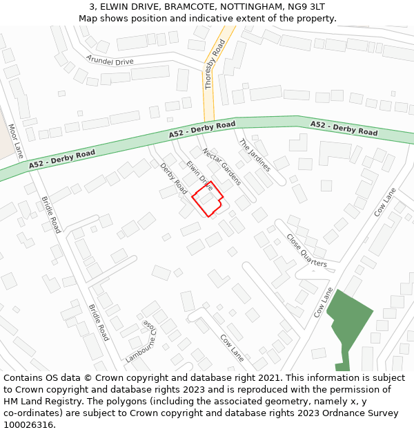 3, ELWIN DRIVE, BRAMCOTE, NOTTINGHAM, NG9 3LT: Location map and indicative extent of plot