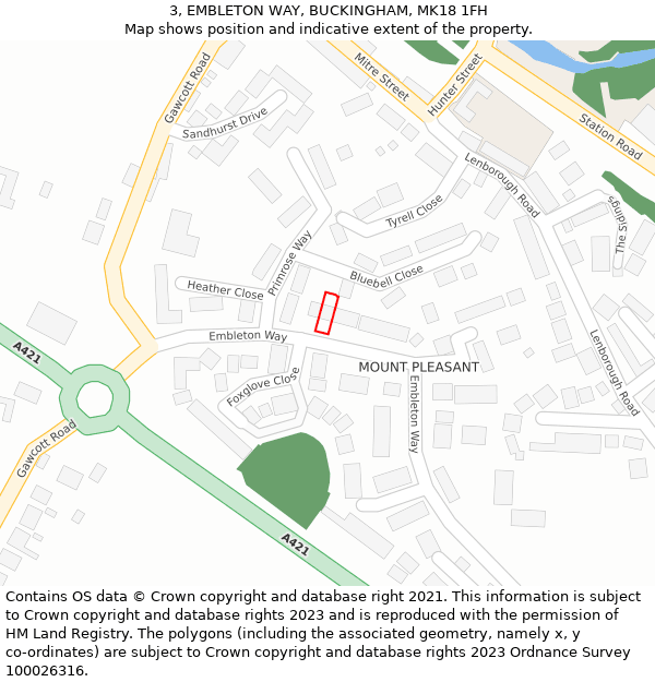 3, EMBLETON WAY, BUCKINGHAM, MK18 1FH: Location map and indicative extent of plot