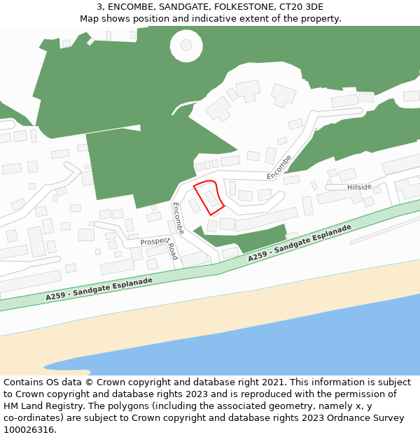 3, ENCOMBE, SANDGATE, FOLKESTONE, CT20 3DE: Location map and indicative extent of plot