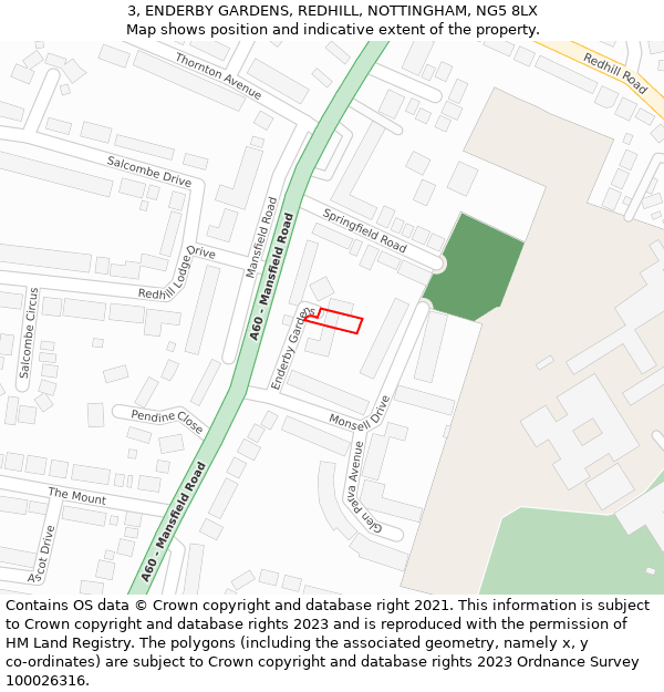 3, ENDERBY GARDENS, REDHILL, NOTTINGHAM, NG5 8LX: Location map and indicative extent of plot