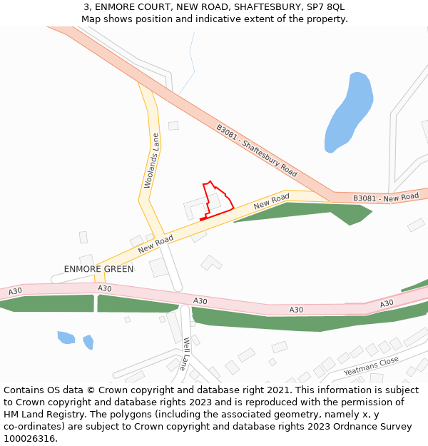 3, ENMORE COURT, NEW ROAD, SHAFTESBURY, SP7 8QL: Location map and indicative extent of plot