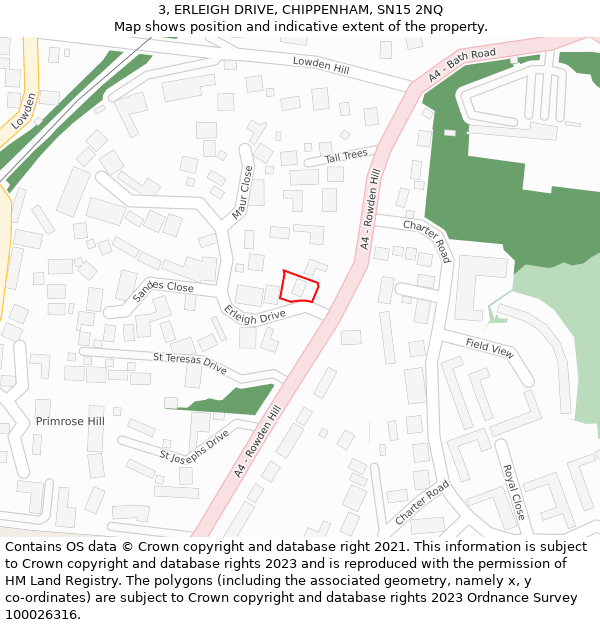 3, ERLEIGH DRIVE, CHIPPENHAM, SN15 2NQ: Location map and indicative extent of plot