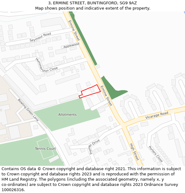 3, ERMINE STREET, BUNTINGFORD, SG9 9AZ: Location map and indicative extent of plot