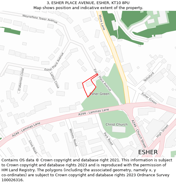 3, ESHER PLACE AVENUE, ESHER, KT10 8PU: Location map and indicative extent of plot