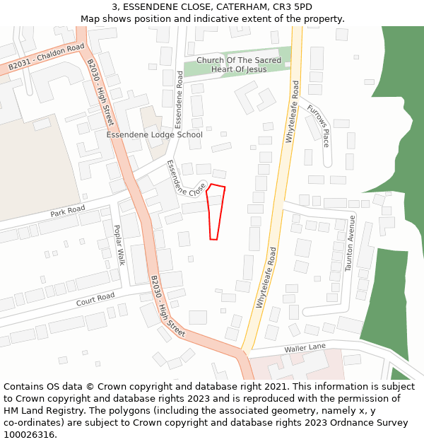 3, ESSENDENE CLOSE, CATERHAM, CR3 5PD: Location map and indicative extent of plot