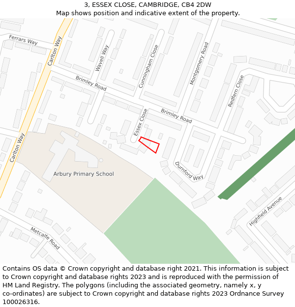 3, ESSEX CLOSE, CAMBRIDGE, CB4 2DW: Location map and indicative extent of plot