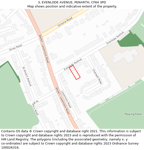 3, EVENLODE AVENUE, PENARTH, CF64 3PD: Location map and indicative extent of plot