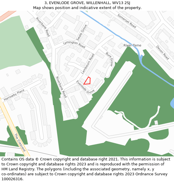 3, EVENLODE GROVE, WILLENHALL, WV13 2SJ: Location map and indicative extent of plot