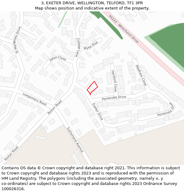 3, EXETER DRIVE, WELLINGTON, TELFORD, TF1 3PR: Location map and indicative extent of plot