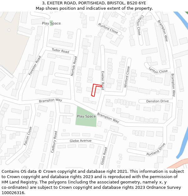 3, EXETER ROAD, PORTISHEAD, BRISTOL, BS20 6YE: Location map and indicative extent of plot