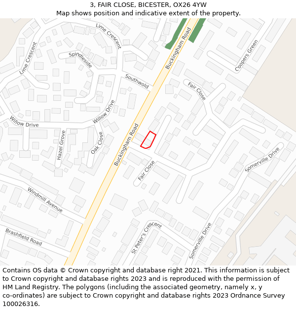 3, FAIR CLOSE, BICESTER, OX26 4YW: Location map and indicative extent of plot