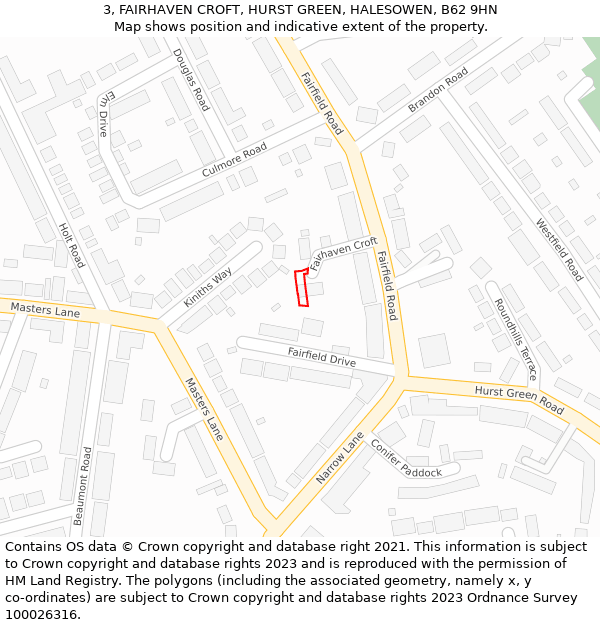 3, FAIRHAVEN CROFT, HURST GREEN, HALESOWEN, B62 9HN: Location map and indicative extent of plot