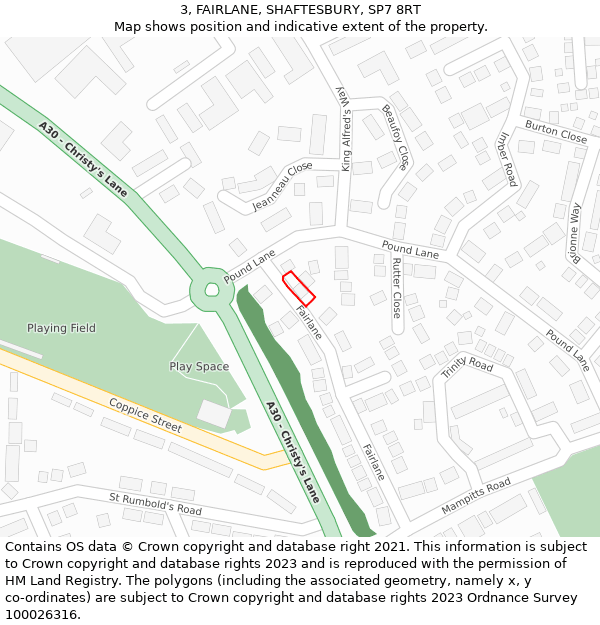 3, FAIRLANE, SHAFTESBURY, SP7 8RT: Location map and indicative extent of plot