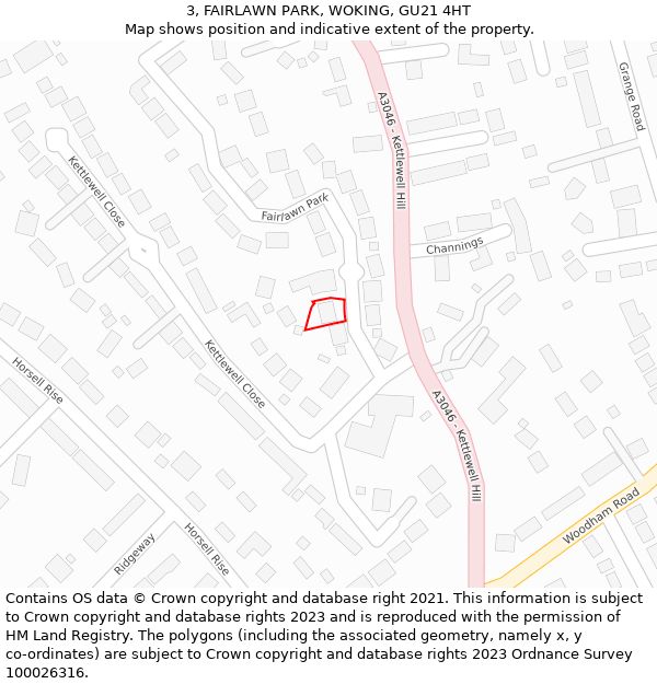 3, FAIRLAWN PARK, WOKING, GU21 4HT: Location map and indicative extent of plot