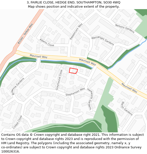 3, FAIRLIE CLOSE, HEDGE END, SOUTHAMPTON, SO30 4WQ: Location map and indicative extent of plot