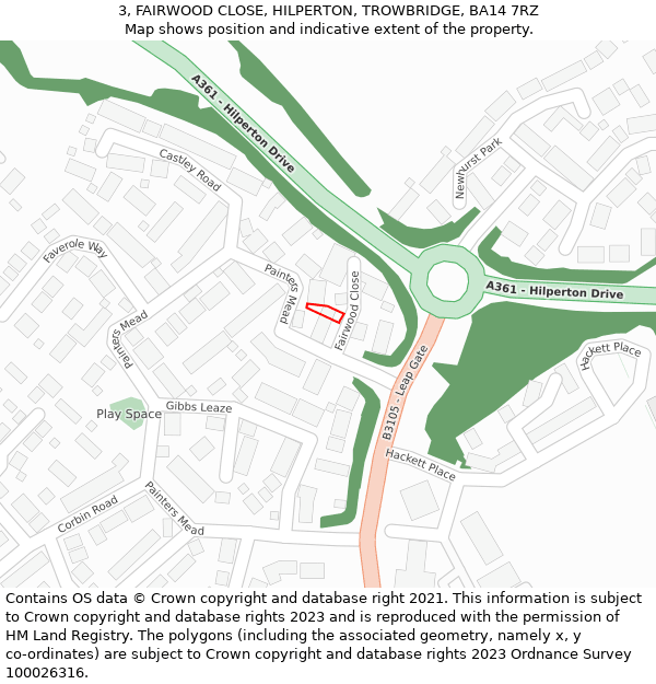 3, FAIRWOOD CLOSE, HILPERTON, TROWBRIDGE, BA14 7RZ: Location map and indicative extent of plot