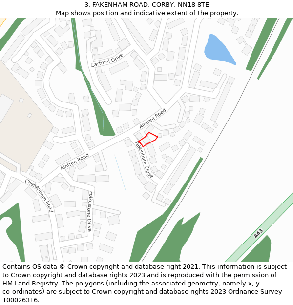 3, FAKENHAM ROAD, CORBY, NN18 8TE: Location map and indicative extent of plot