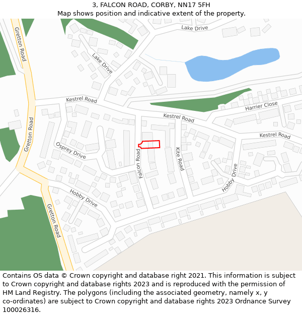 3, FALCON ROAD, CORBY, NN17 5FH: Location map and indicative extent of plot