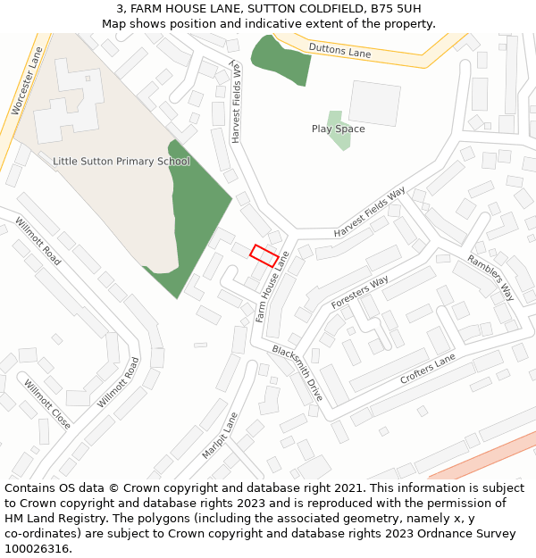 3, FARM HOUSE LANE, SUTTON COLDFIELD, B75 5UH: Location map and indicative extent of plot