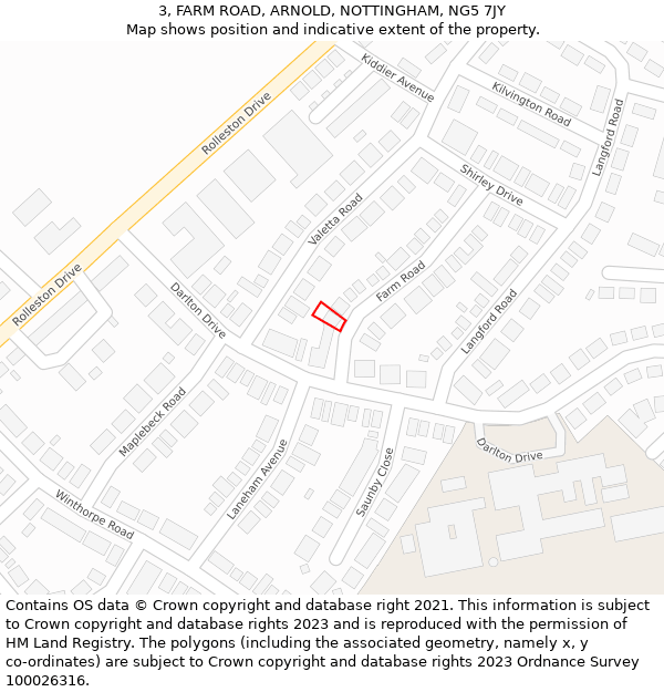 3, FARM ROAD, ARNOLD, NOTTINGHAM, NG5 7JY: Location map and indicative extent of plot