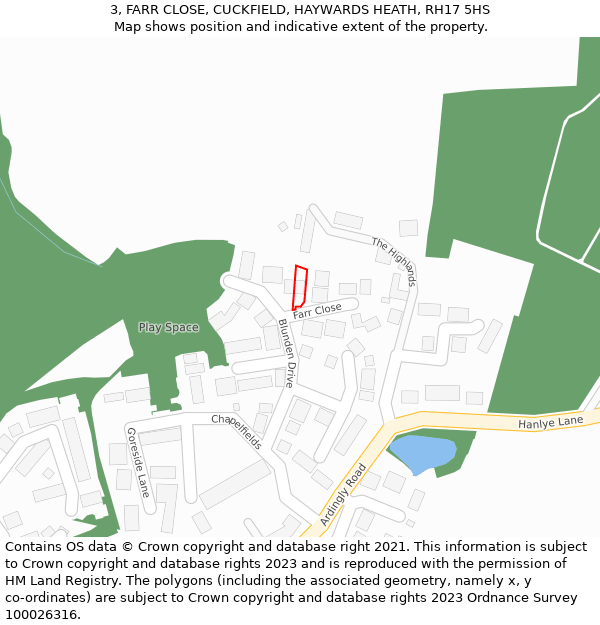 3, FARR CLOSE, CUCKFIELD, HAYWARDS HEATH, RH17 5HS: Location map and indicative extent of plot