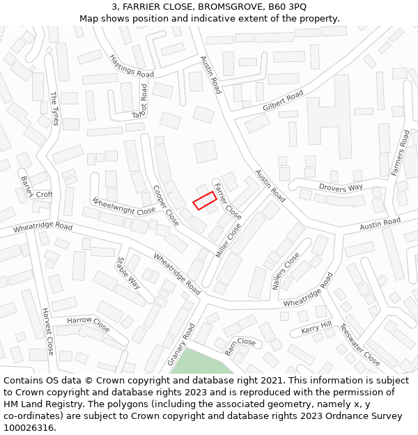 3, FARRIER CLOSE, BROMSGROVE, B60 3PQ: Location map and indicative extent of plot