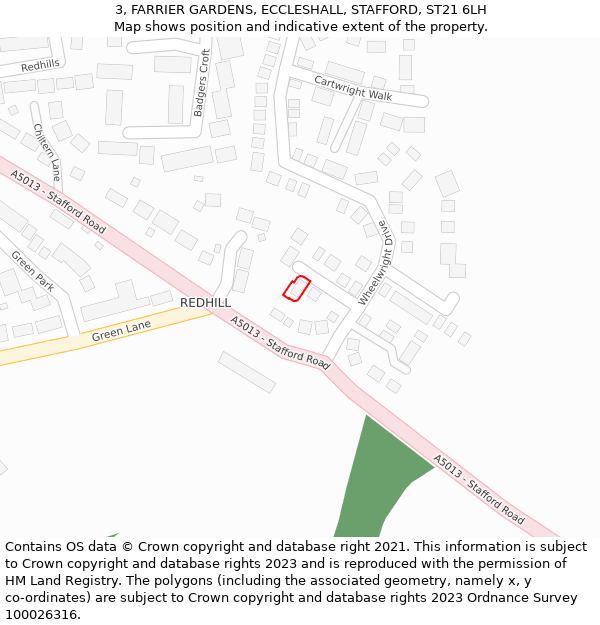 3, FARRIER GARDENS, ECCLESHALL, STAFFORD, ST21 6LH: Location map and indicative extent of plot