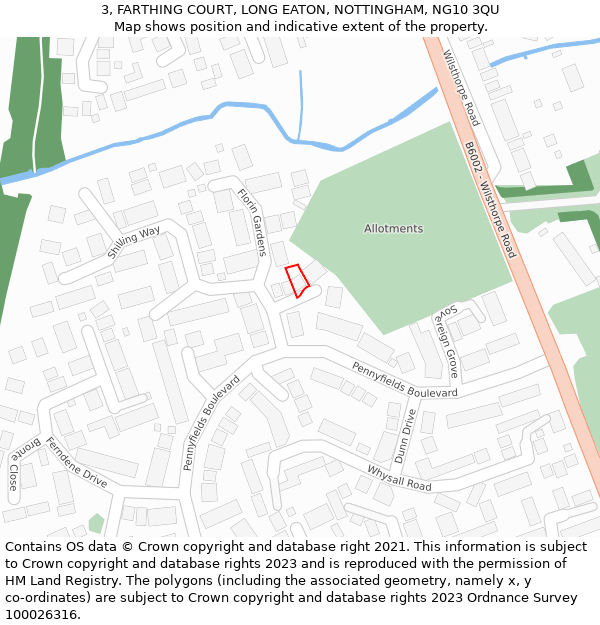 3, FARTHING COURT, LONG EATON, NOTTINGHAM, NG10 3QU: Location map and indicative extent of plot