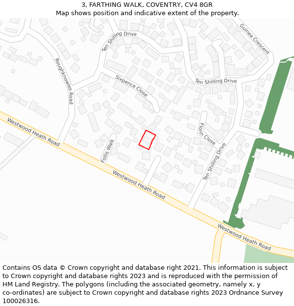 3, FARTHING WALK, COVENTRY, CV4 8GR: Location map and indicative extent of plot