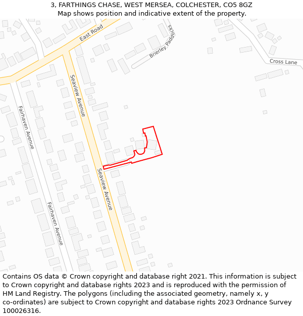 3, FARTHINGS CHASE, WEST MERSEA, COLCHESTER, CO5 8GZ: Location map and indicative extent of plot