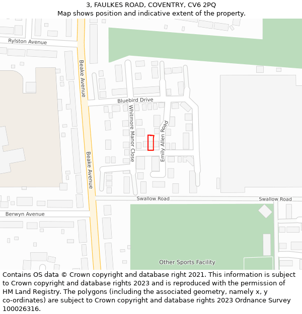 3, FAULKES ROAD, COVENTRY, CV6 2PQ: Location map and indicative extent of plot