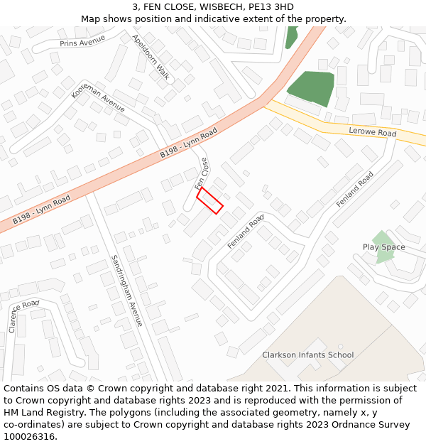 3, FEN CLOSE, WISBECH, PE13 3HD: Location map and indicative extent of plot