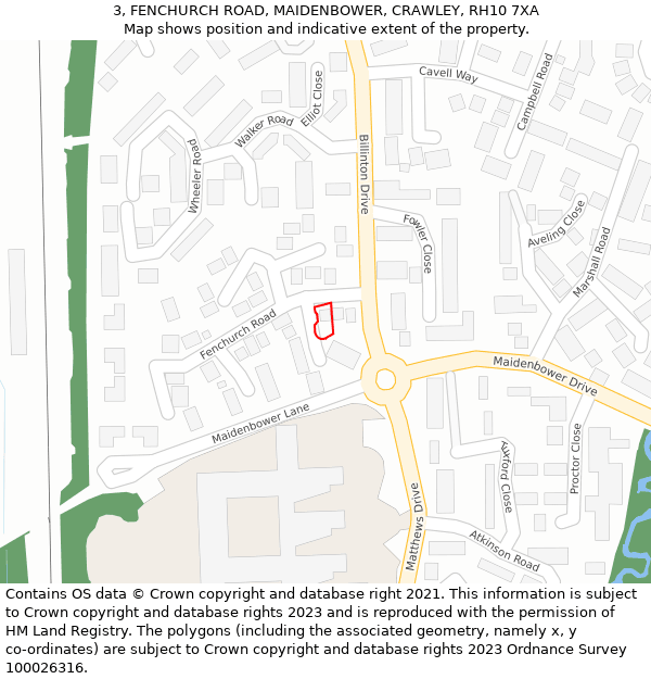 3, FENCHURCH ROAD, MAIDENBOWER, CRAWLEY, RH10 7XA: Location map and indicative extent of plot