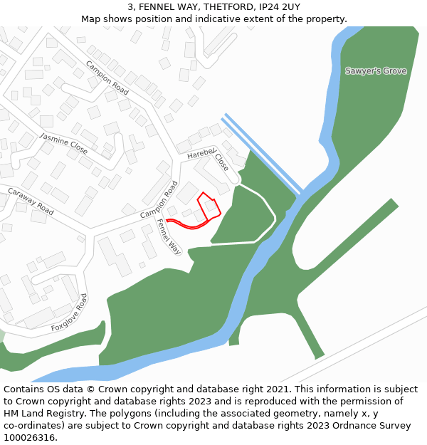 3, FENNEL WAY, THETFORD, IP24 2UY: Location map and indicative extent of plot