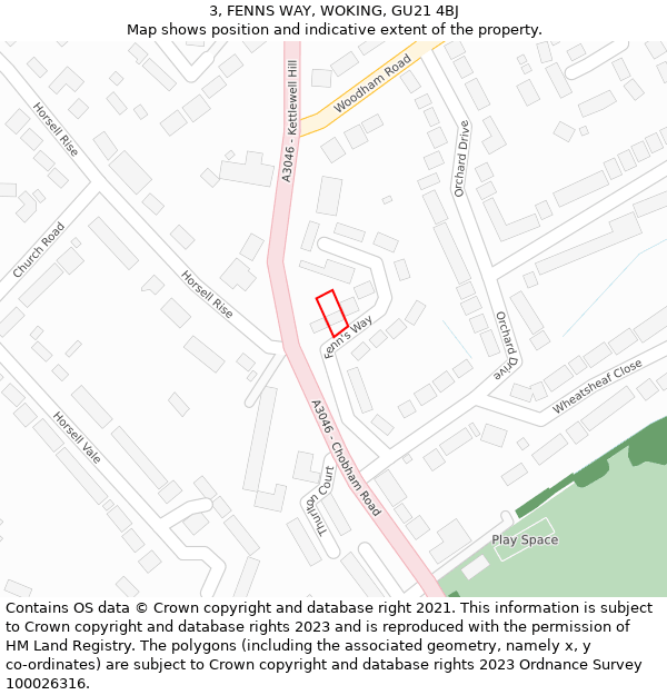 3, FENNS WAY, WOKING, GU21 4BJ: Location map and indicative extent of plot