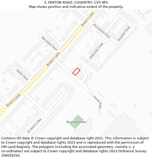 3, FENTON ROAD, COVENTRY, CV5 9PS: Location map and indicative extent of plot