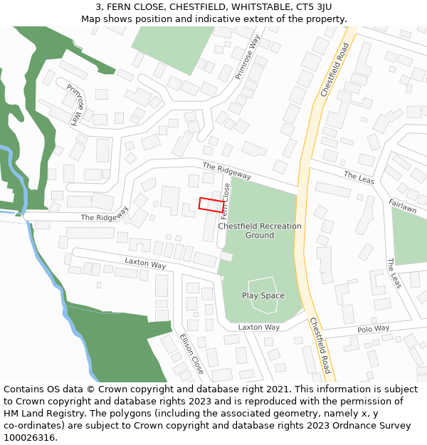 3, FERN CLOSE, CHESTFIELD, WHITSTABLE, CT5 3JU: Location map and indicative extent of plot