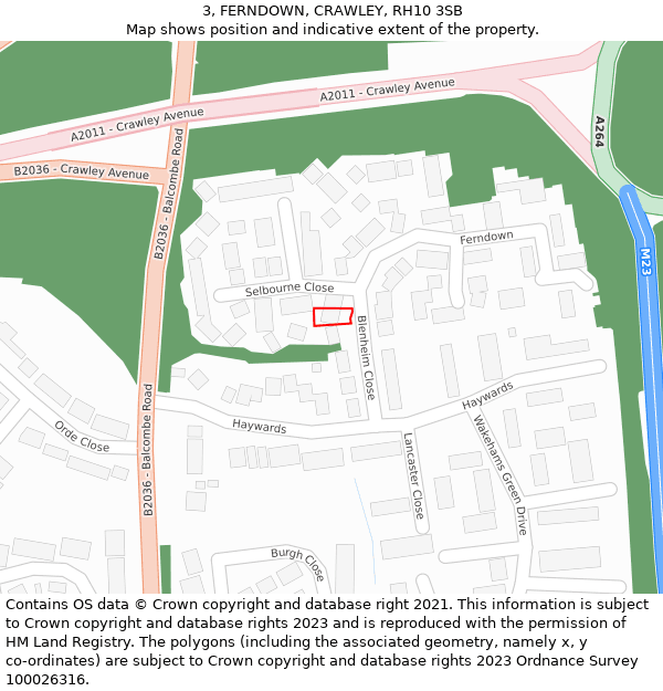 3, FERNDOWN, CRAWLEY, RH10 3SB: Location map and indicative extent of plot