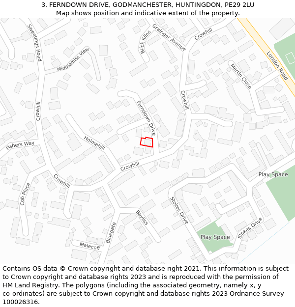 3, FERNDOWN DRIVE, GODMANCHESTER, HUNTINGDON, PE29 2LU: Location map and indicative extent of plot