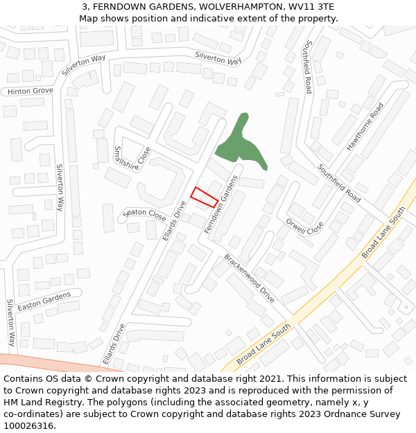 3, FERNDOWN GARDENS, WOLVERHAMPTON, WV11 3TE: Location map and indicative extent of plot
