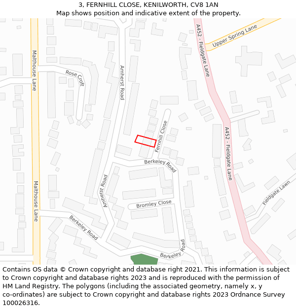 3, FERNHILL CLOSE, KENILWORTH, CV8 1AN: Location map and indicative extent of plot