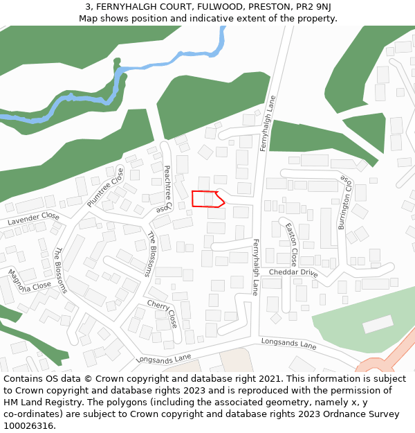 3, FERNYHALGH COURT, FULWOOD, PRESTON, PR2 9NJ: Location map and indicative extent of plot