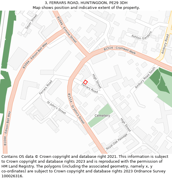 3, FERRARS ROAD, HUNTINGDON, PE29 3DH: Location map and indicative extent of plot