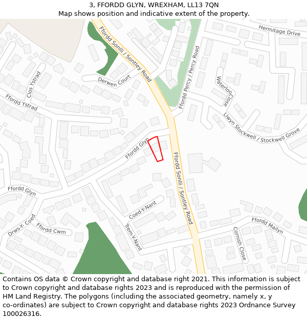 3, FFORDD GLYN, WREXHAM, LL13 7QN: Location map and indicative extent of plot