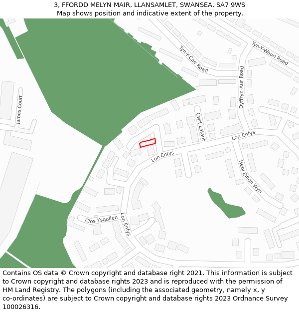 3, FFORDD MELYN MAIR, LLANSAMLET, SWANSEA, SA7 9WS: Location map and indicative extent of plot