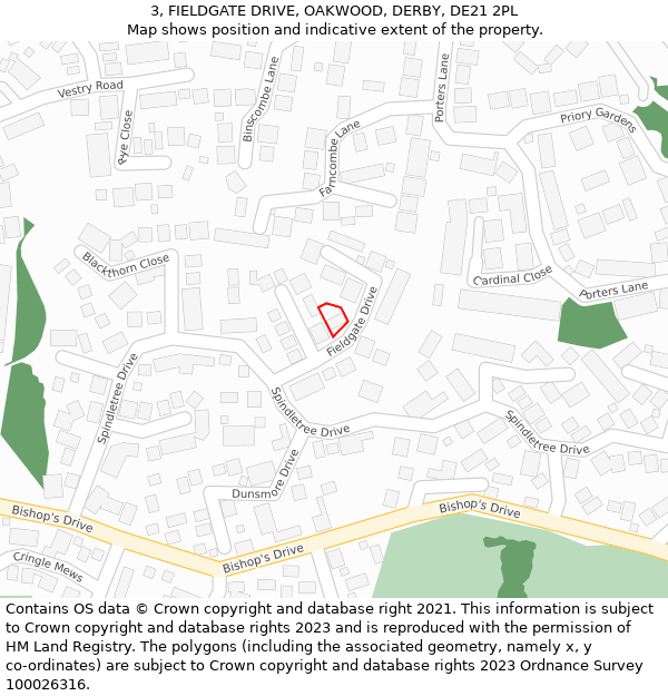 3, FIELDGATE DRIVE, OAKWOOD, DERBY, DE21 2PL: Location map and indicative extent of plot