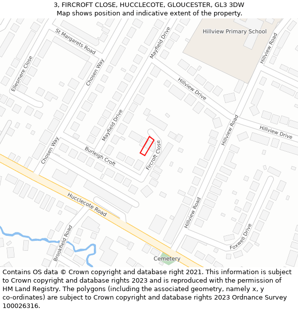 3, FIRCROFT CLOSE, HUCCLECOTE, GLOUCESTER, GL3 3DW: Location map and indicative extent of plot