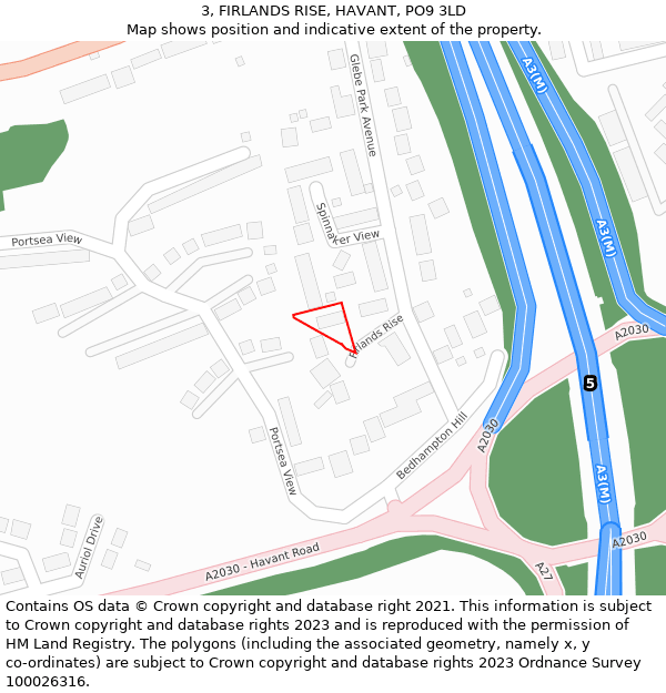 3, FIRLANDS RISE, HAVANT, PO9 3LD: Location map and indicative extent of plot