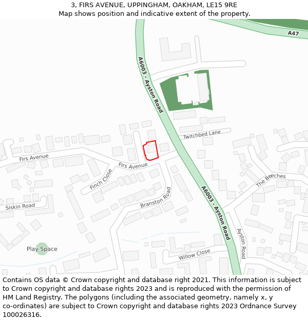 3, FIRS AVENUE, UPPINGHAM, OAKHAM, LE15 9RE: Location map and indicative extent of plot