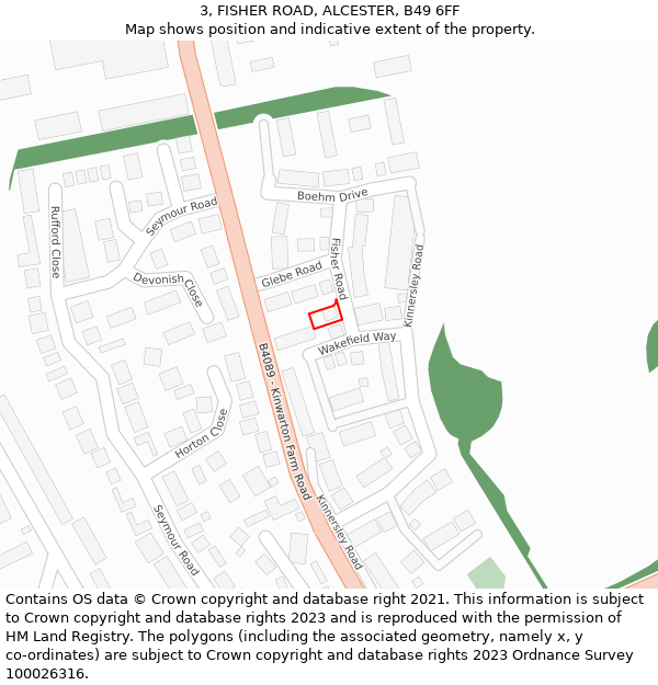 3, FISHER ROAD, ALCESTER, B49 6FF: Location map and indicative extent of plot